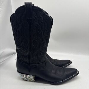 Ariat Heritage Western Boots 8B Black Leather Embroidered Mid Calf‎ Cowgirl